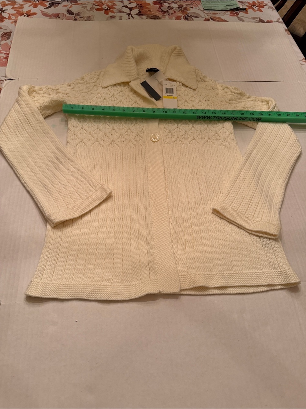 Calvin Klein Jeans Cream Knit Button-Front Cardigan with Collar NWT Medium